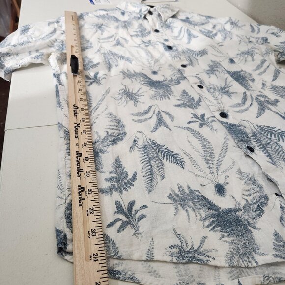 American Rag Shirt Mens Medium White Blue Button Up Short Sleeve Linen Blend - Picture 11 of 16